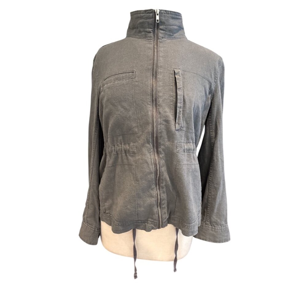 Supplies Womens Gray Zip-Up Jacket With Stand Collar Adjustable Drawstring Waist